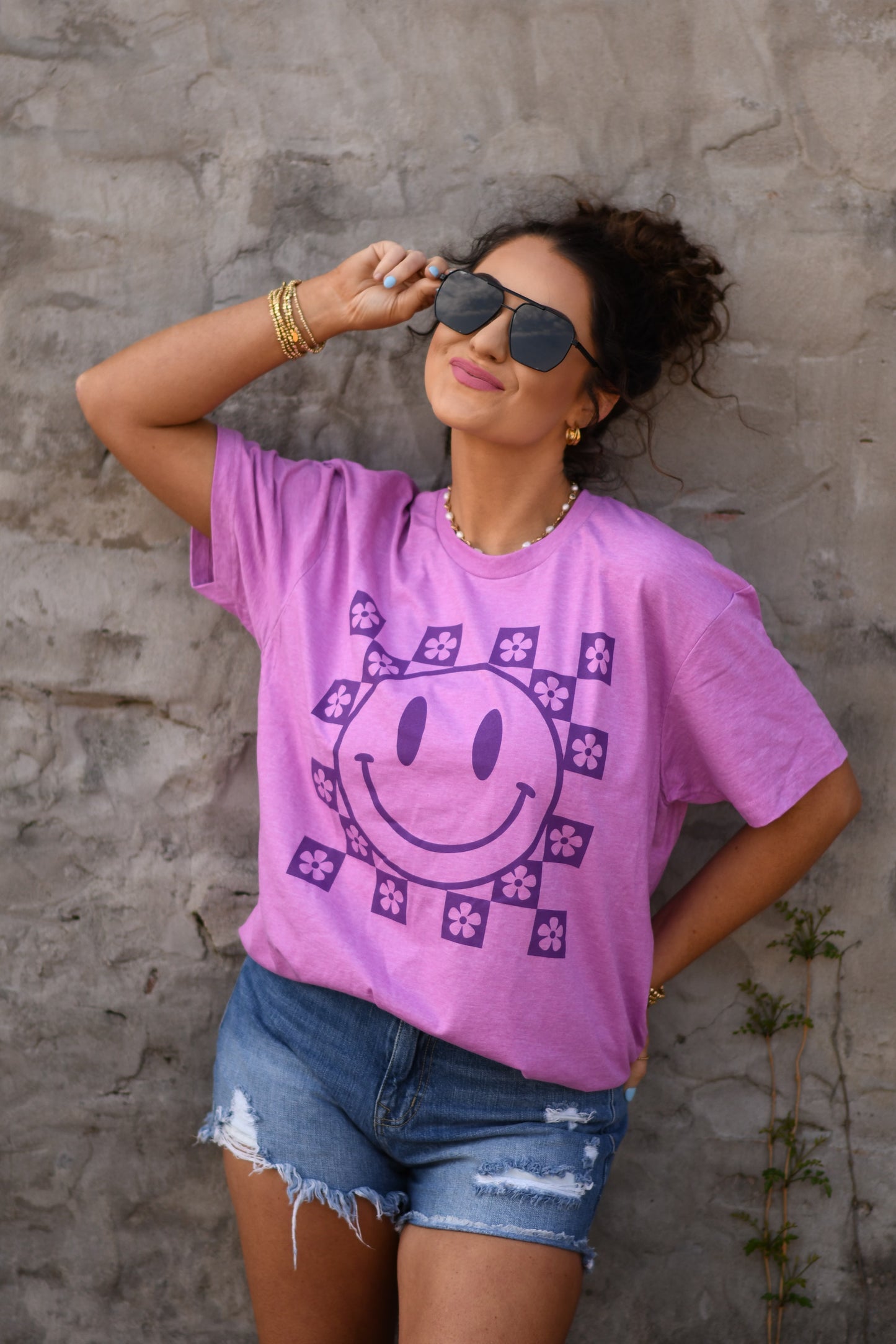 RTS Purple Smiley Flowers Tee