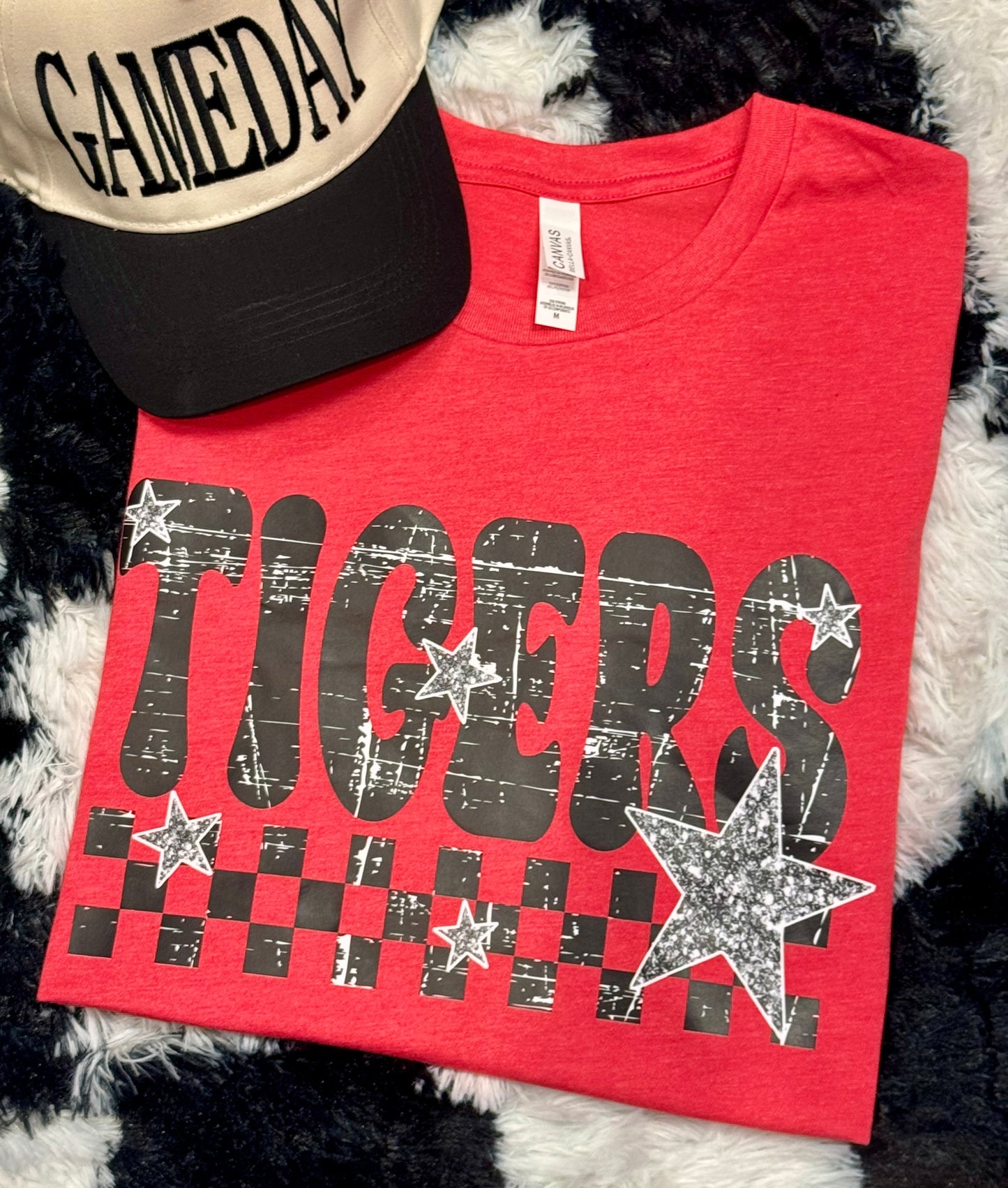 Checkered Faux Glitter Stars School Spirit Custom Tee