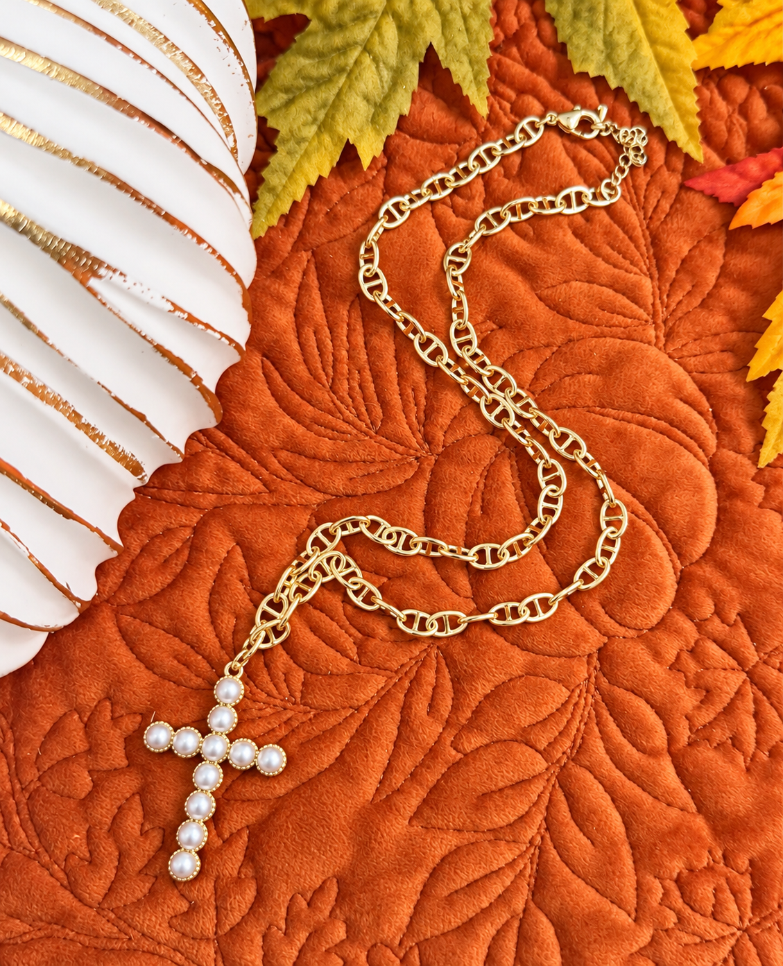 RTS Ashton 18K Gold Pearl Cross Necklace