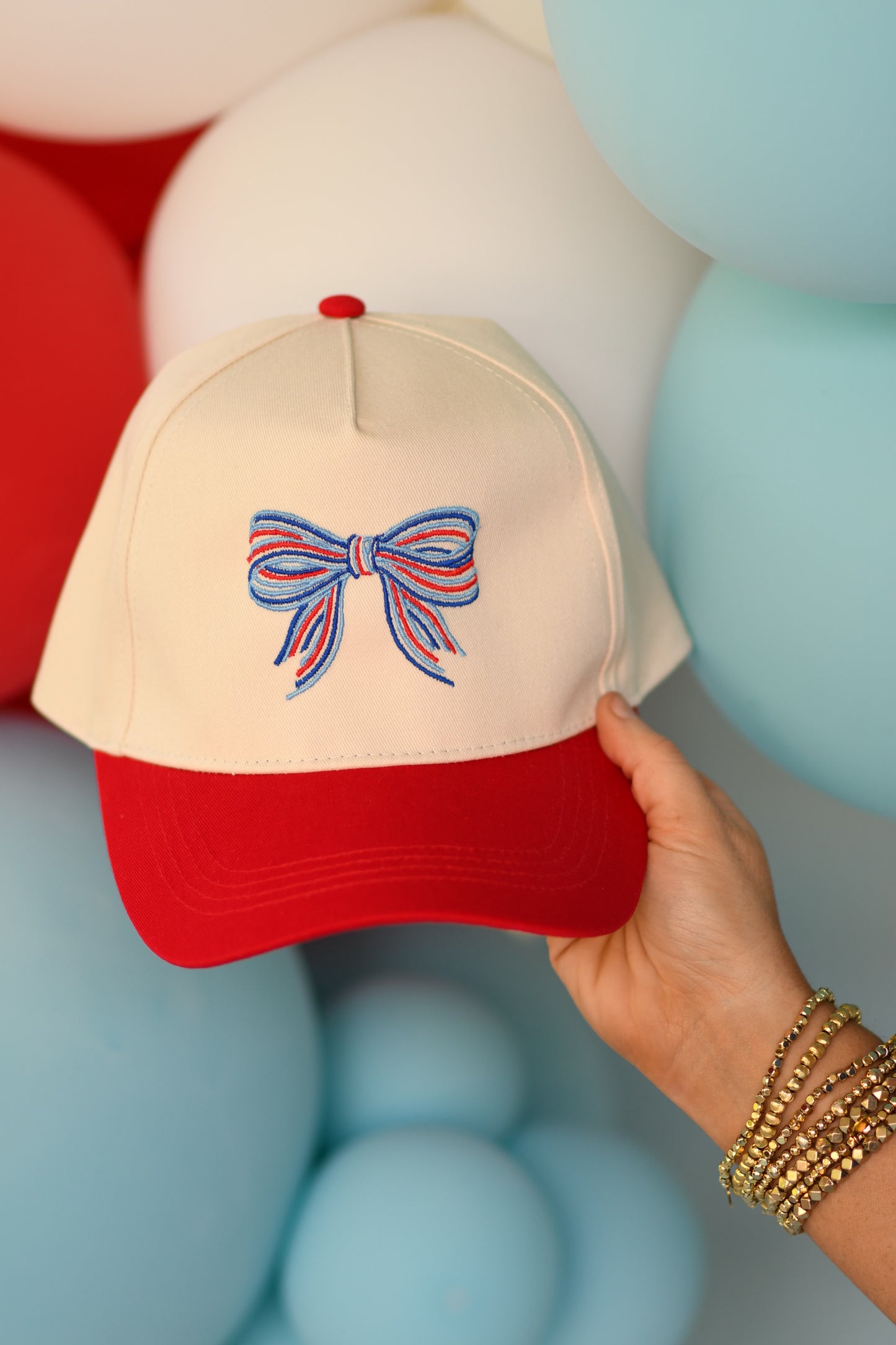RTS Red Patriotic Embroidered Bow Hat