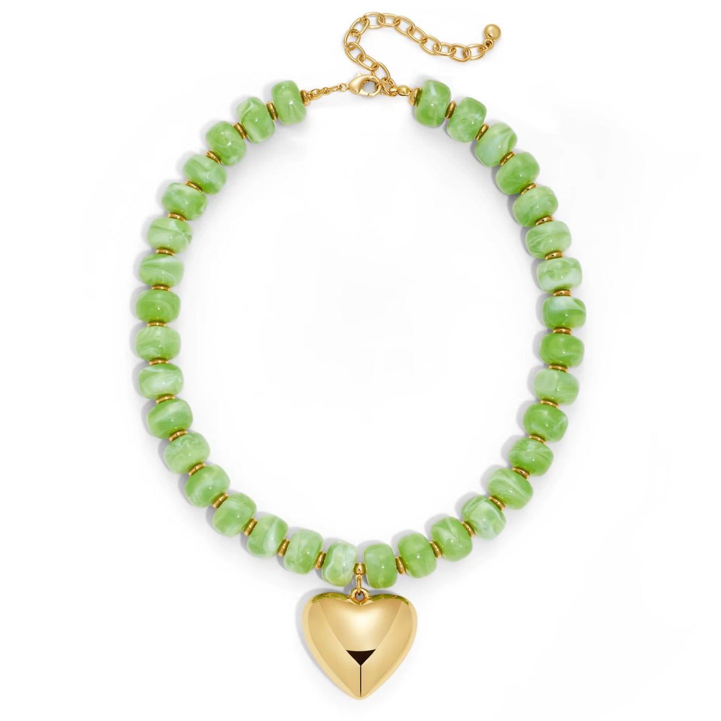 RTS Lime Beaded Heart Necklace