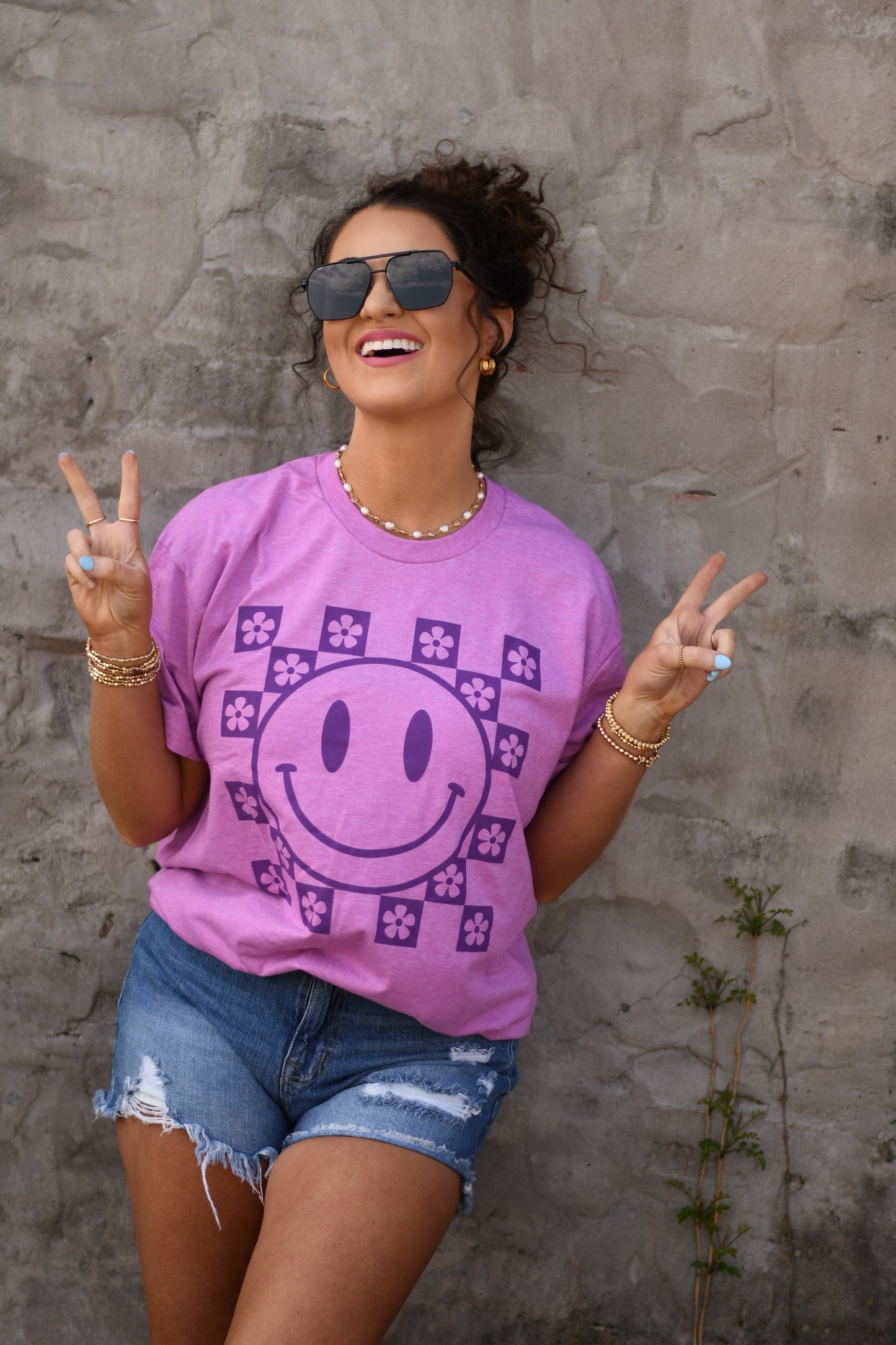 RTS Purple Smiley Flowers Tee