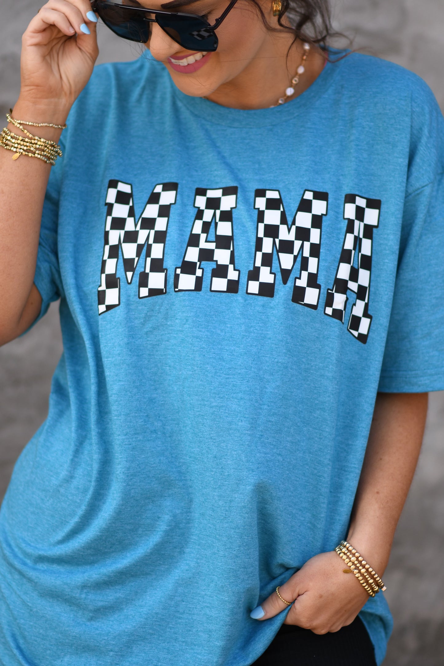 RTS Blue Checkered Mama Tee