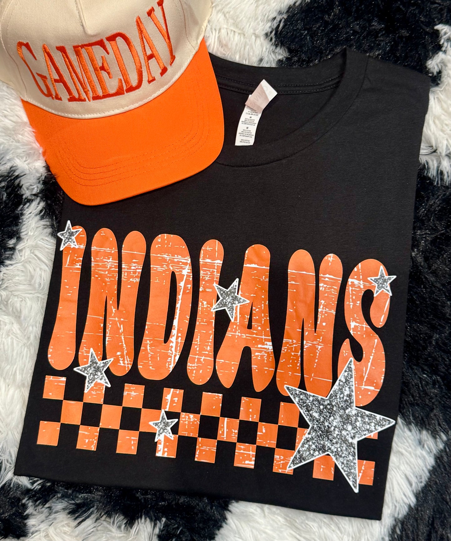 Checkered Faux Glitter Stars School Spirit Custom Tee