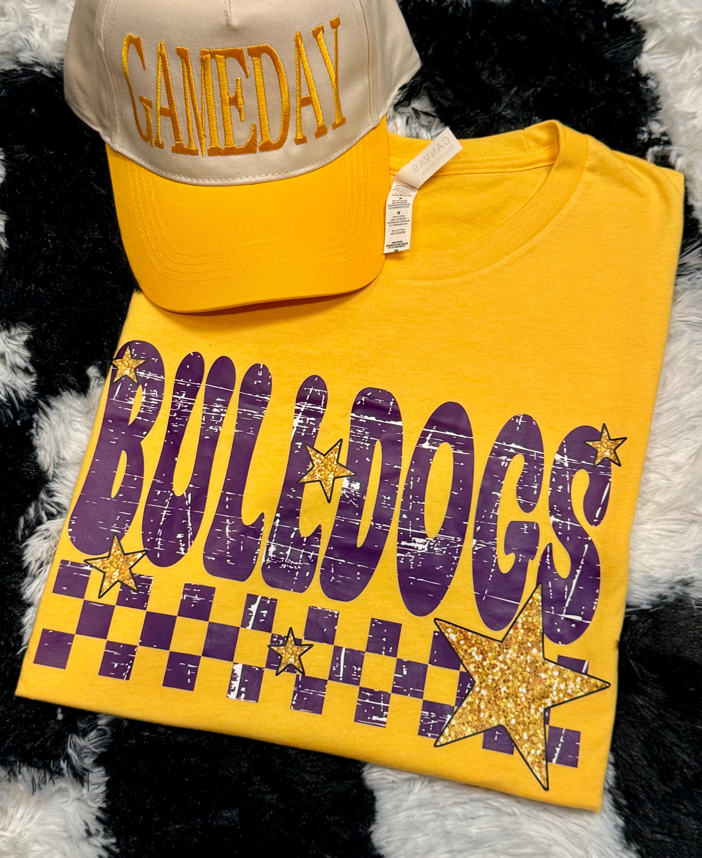 Checkered Faux Glitter Stars School Spirit Custom Tee