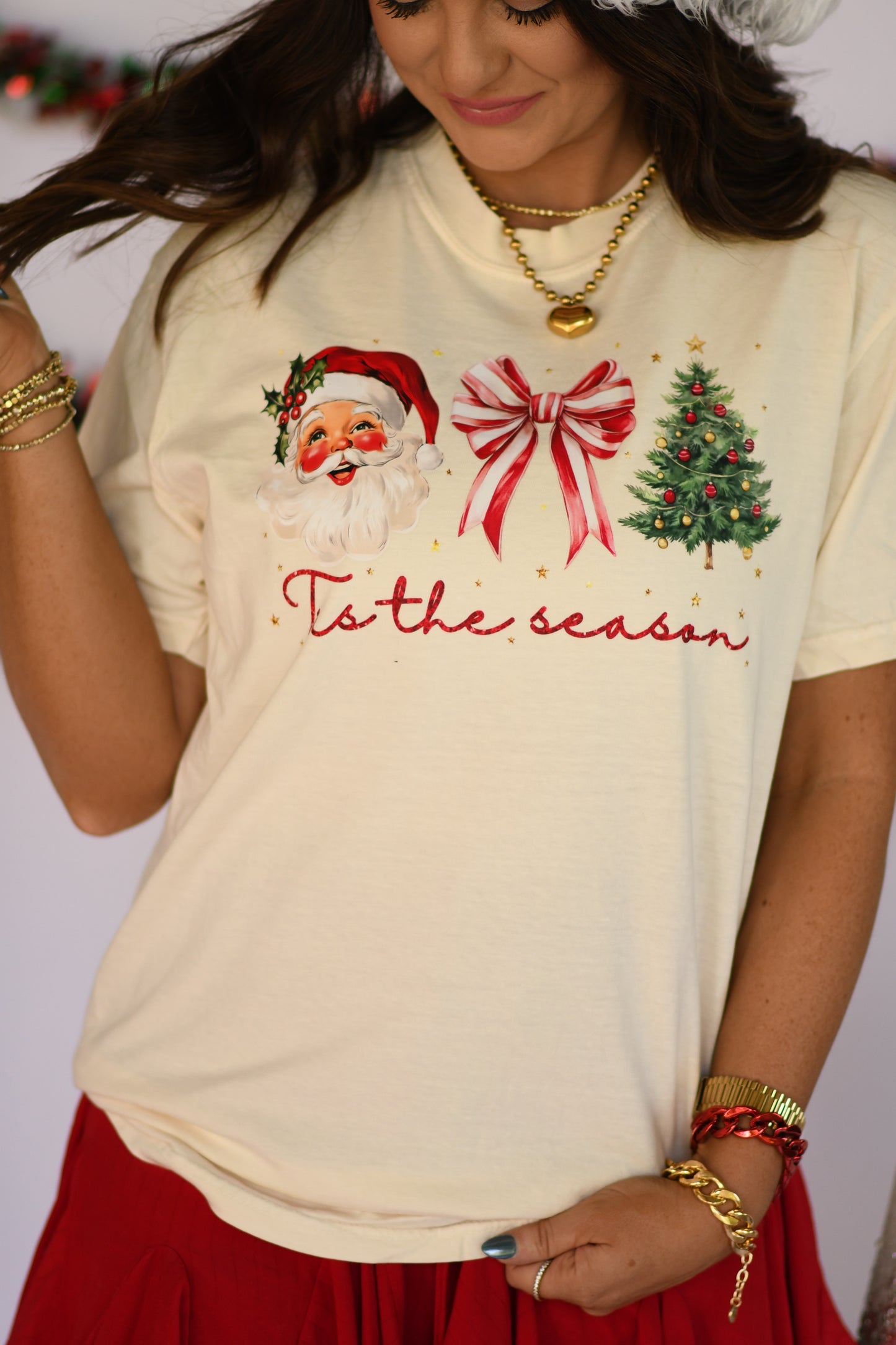 Tis The Season Santa Bow Tree Tee/Long Sleeve