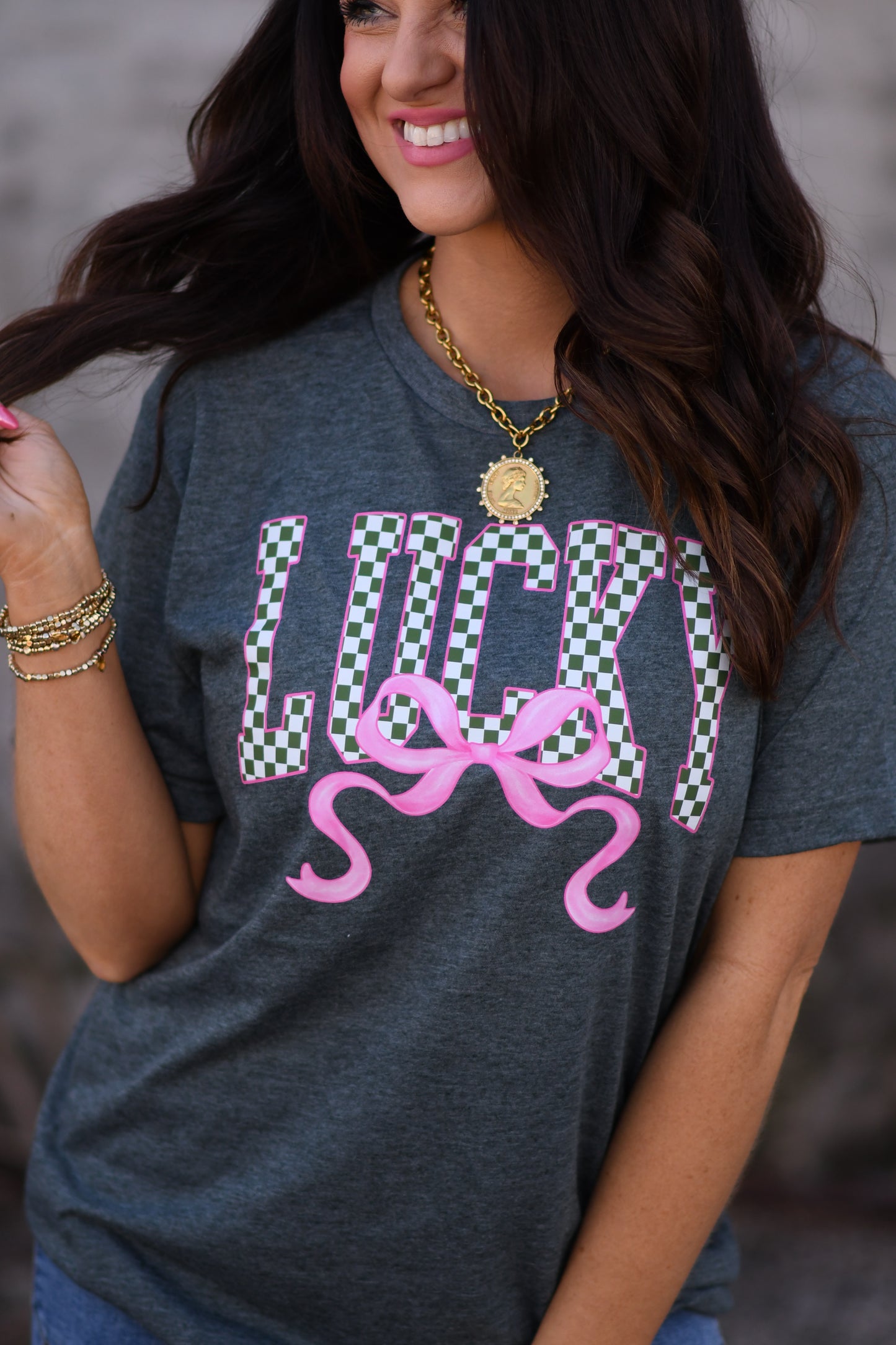 Lucky Checkered Bow Tee
