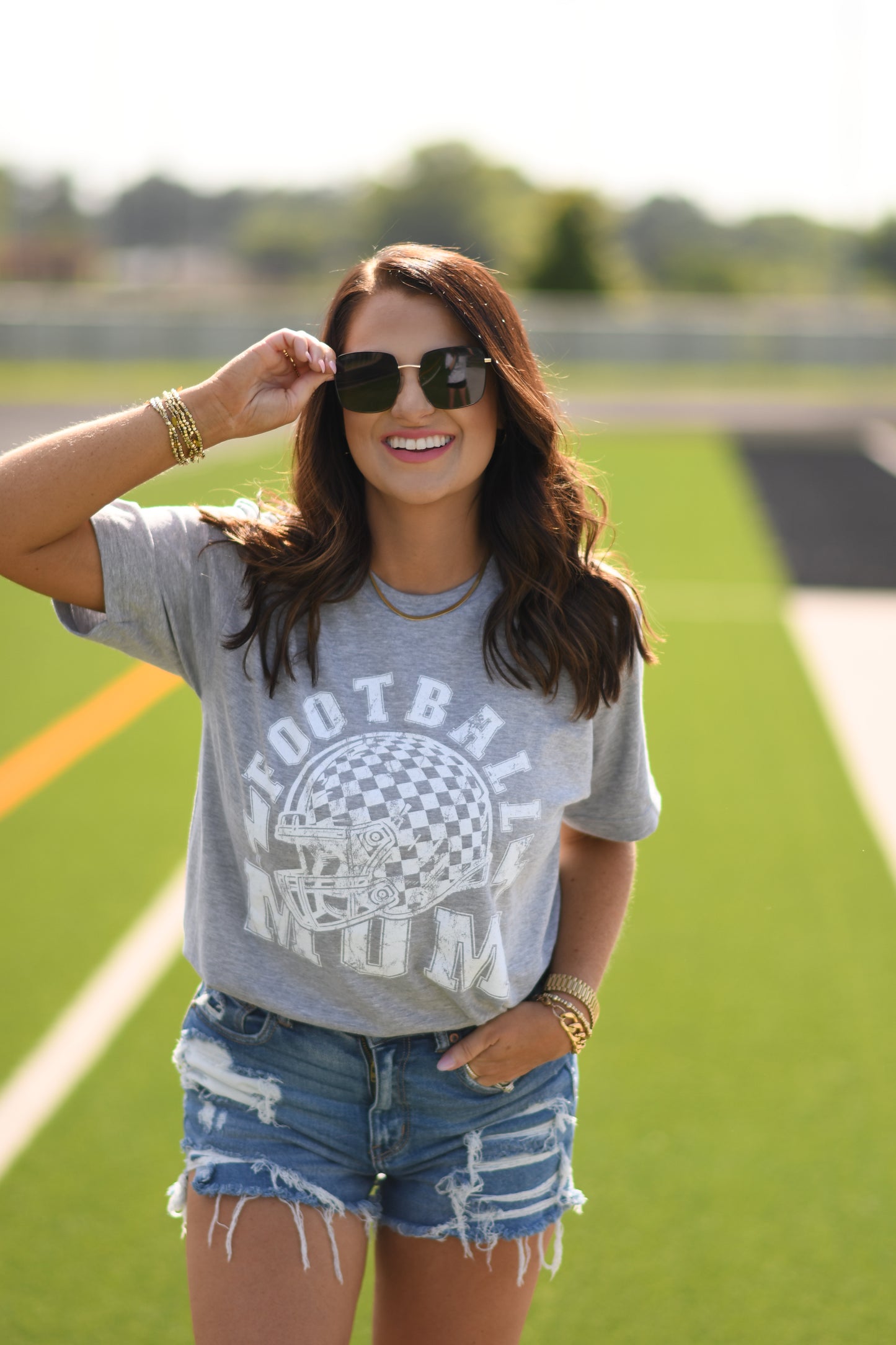 RTS Football Mom Checkered Helmet Tee