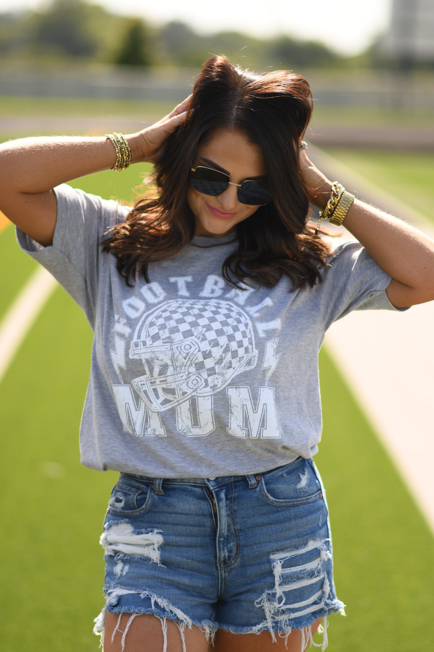 RTS Football Mom Checkered Helmet Tee