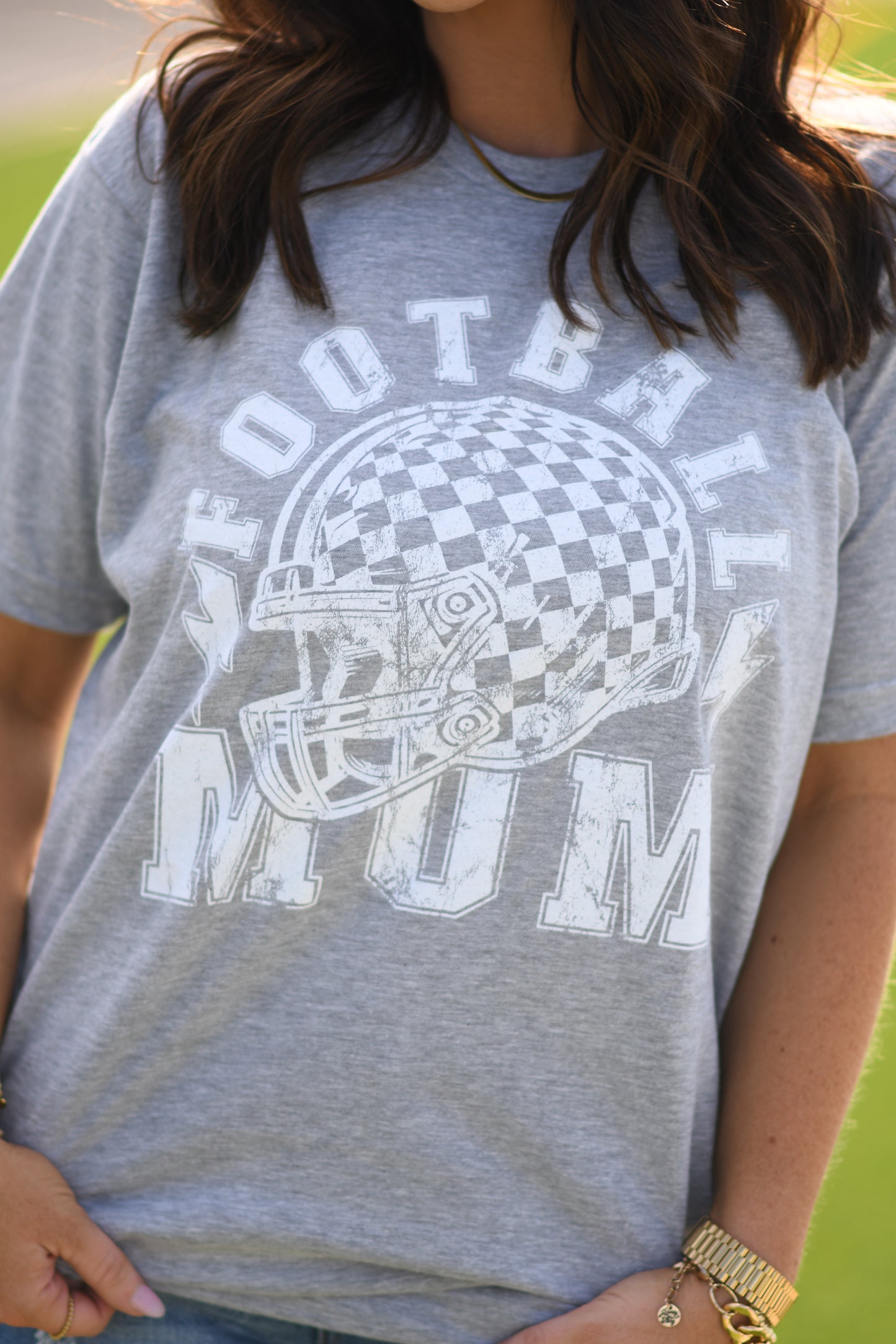 RTS Football Mom Checkered Helmet Tee