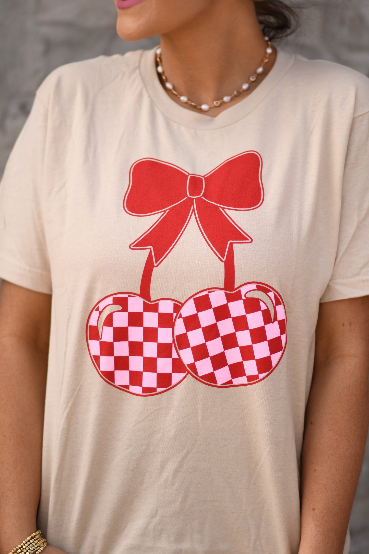 Love Me Checkered Cherry Tee