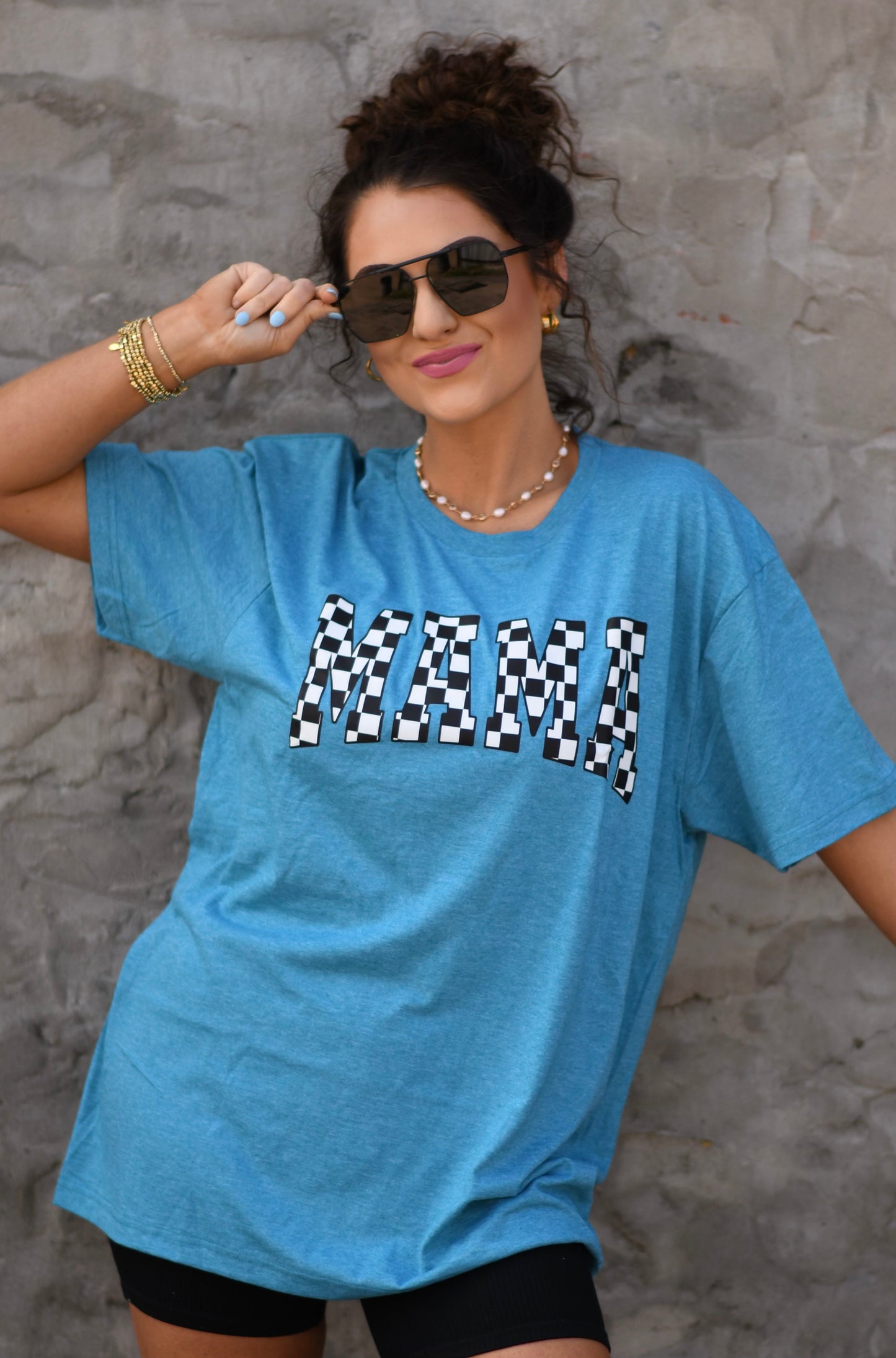 RTS Blue Checkered Mama Tee