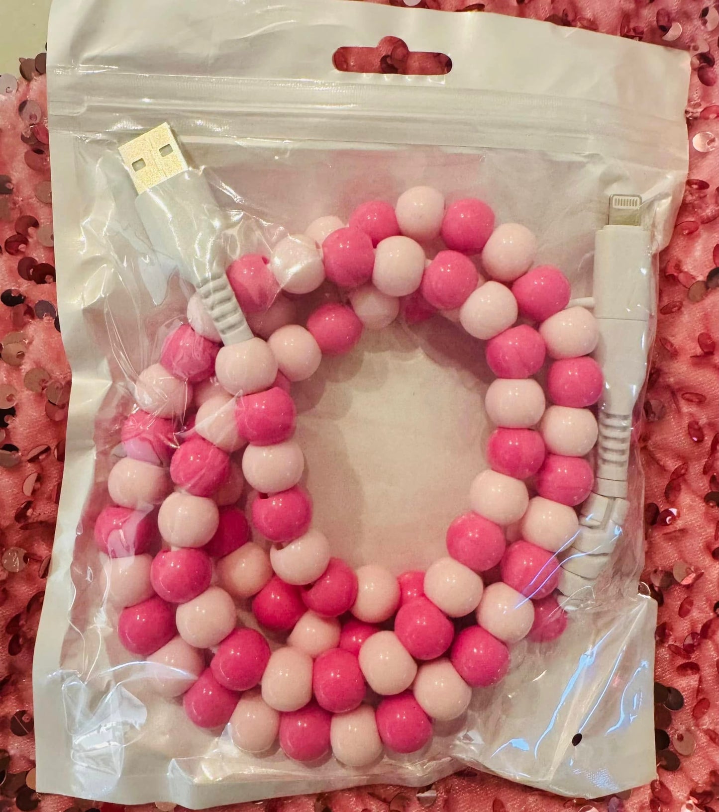 RTS Pink & Light Pink Beaded Cell Phone Charger