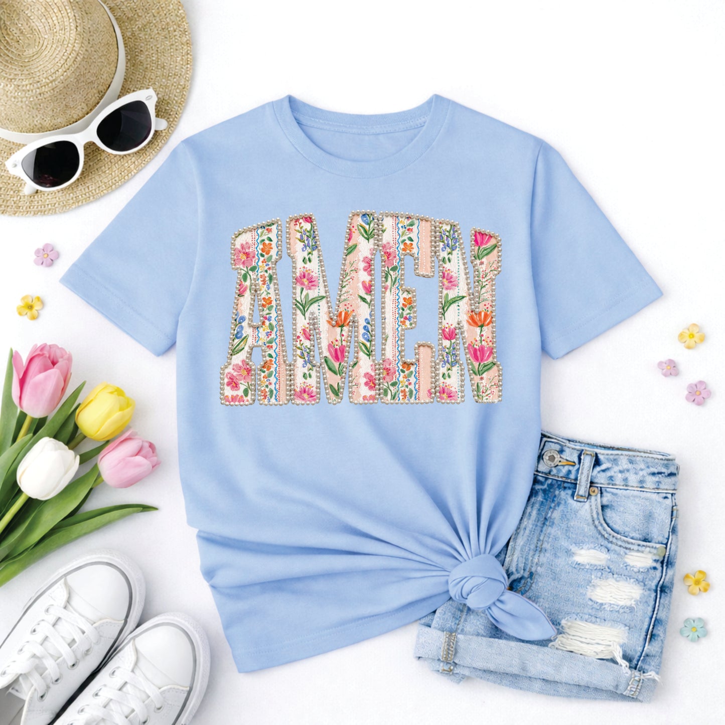 Amen Floral Pearl Tee *WEEKEND SALE*