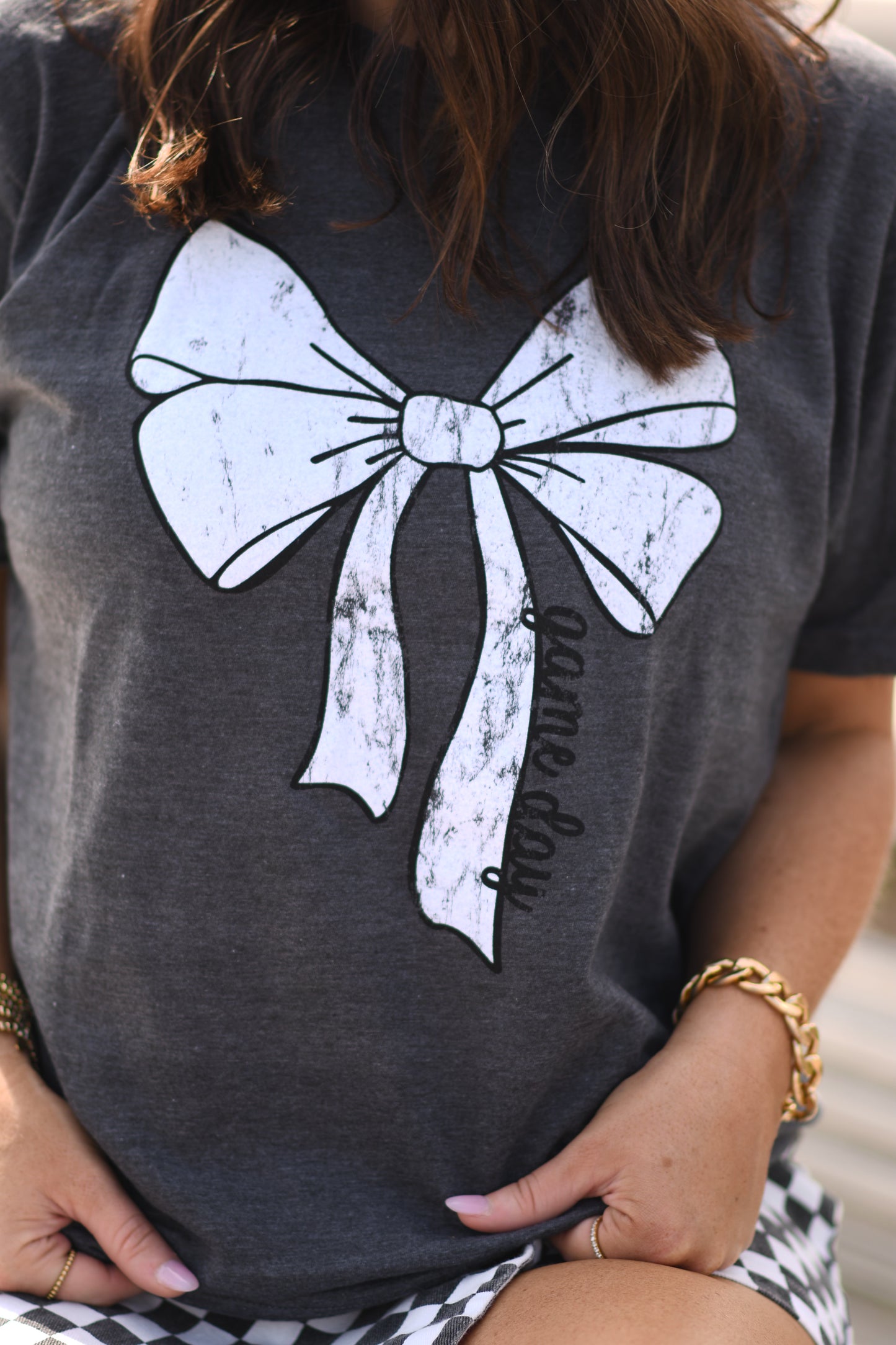 RTS Heather Charcoal Game Day Bow Tee