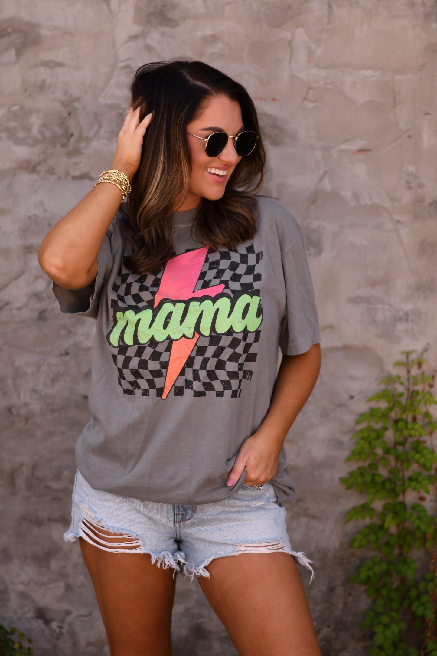 Mama Checkered Lightning Bolt Tee/Long Sleeve