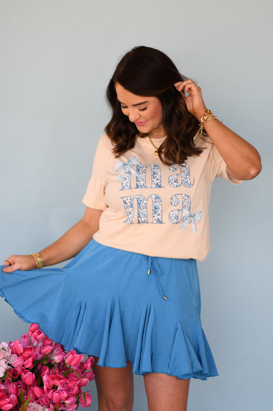 Mama Stacked Blue Floral Tee