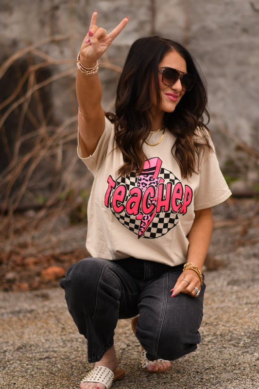 Teacher Leopard Bolt Tee