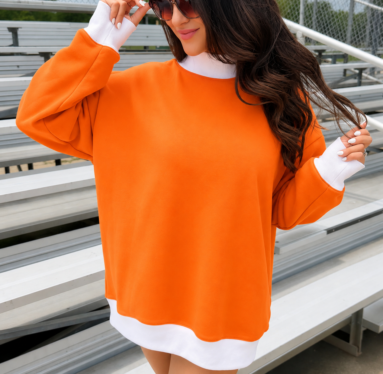 Orange/White Mock Neck Sweatshirt *ROUND 2*