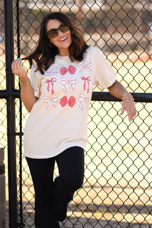 Red Baseball Bows Tee