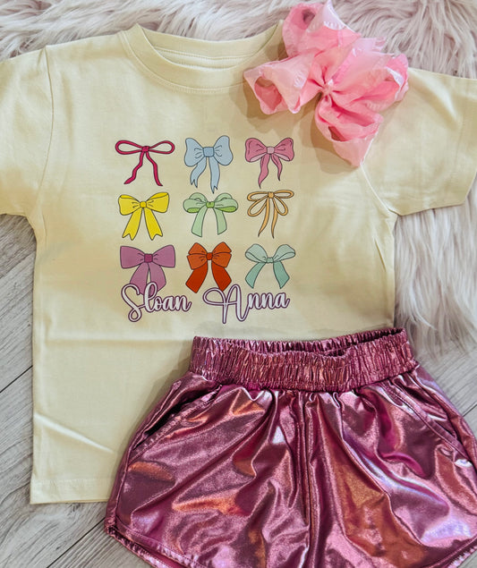 Girls Custom Name Bow Tee