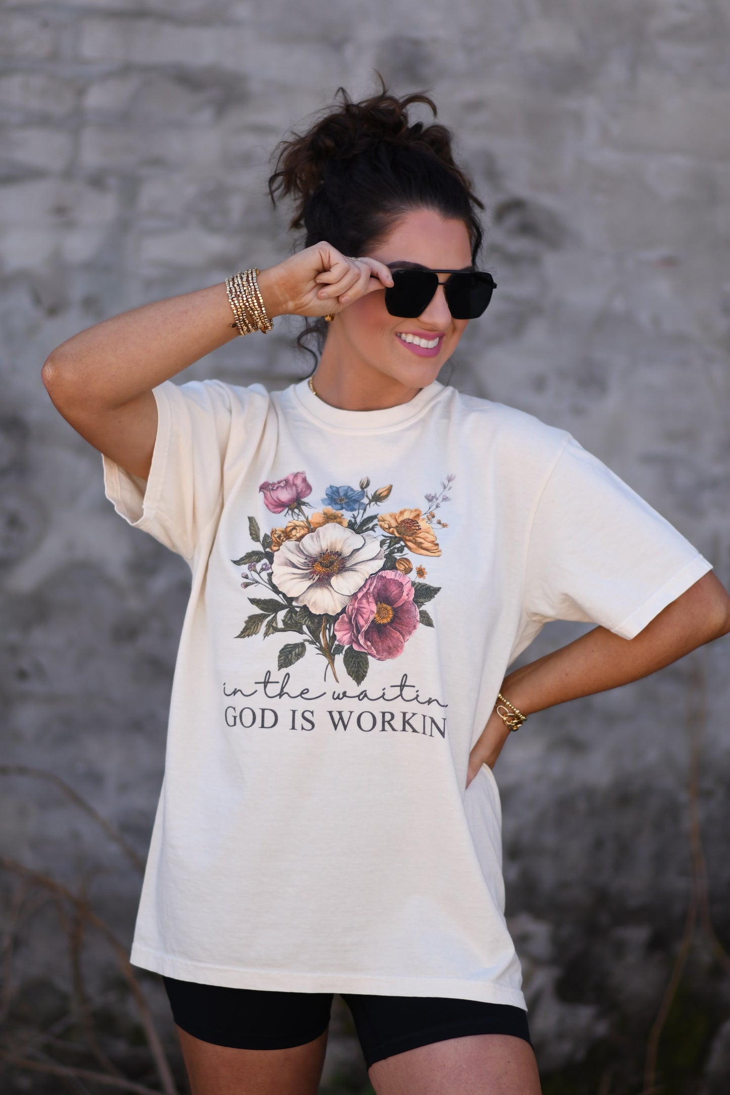 In The Waiting God Is Working Floral Tee