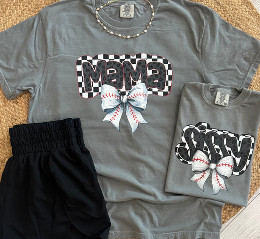 Mama & Sissy Baseball Bow Tees