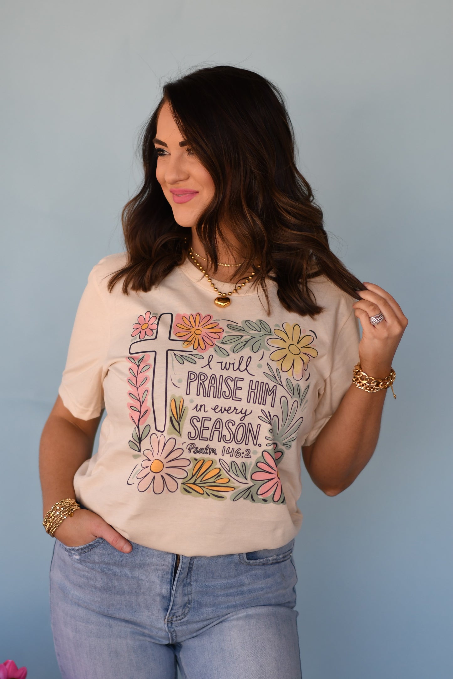 I Will Praise Him In Every Season Floral Tee