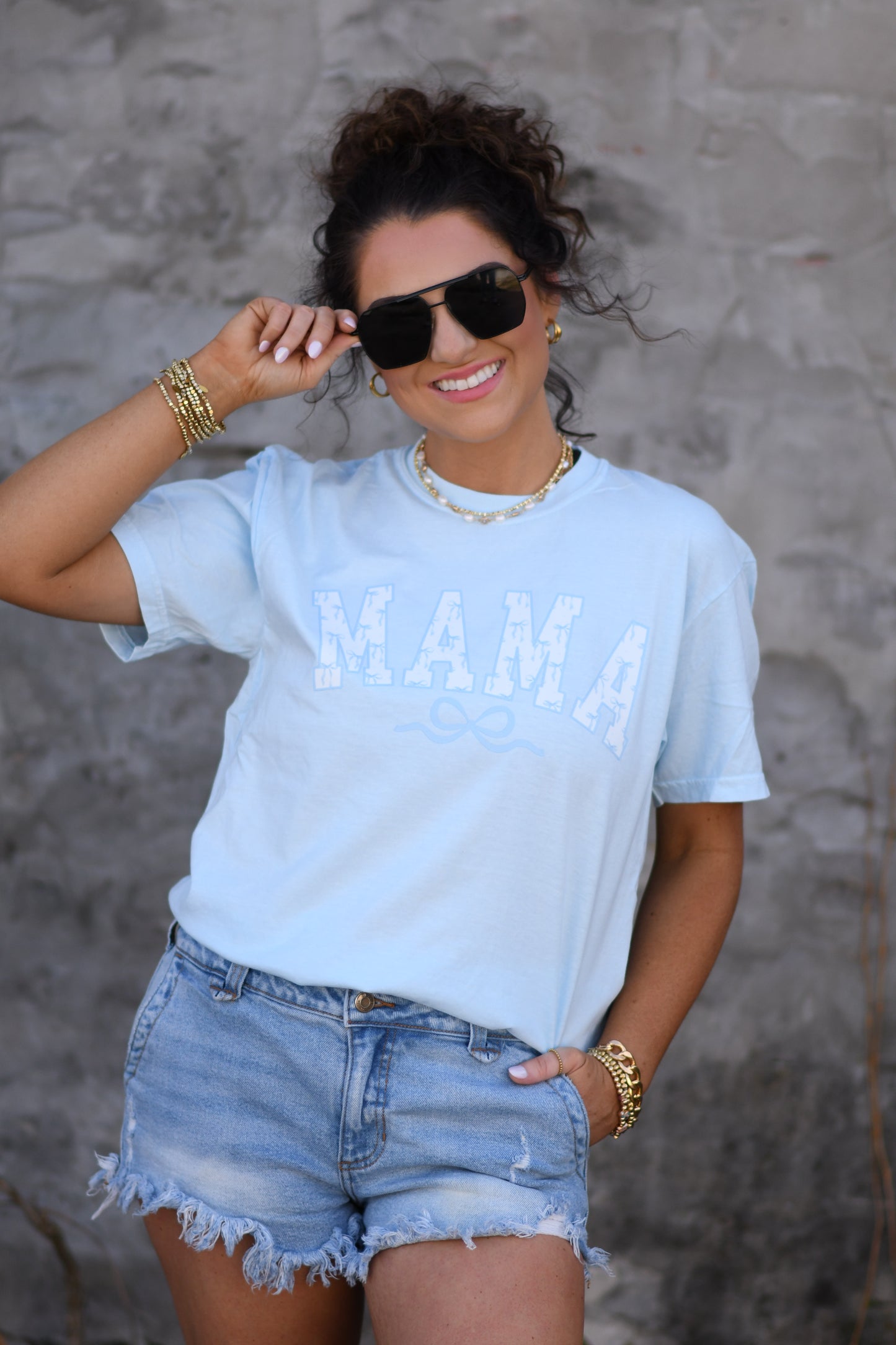 Mama Dainty Blue Bows Tee