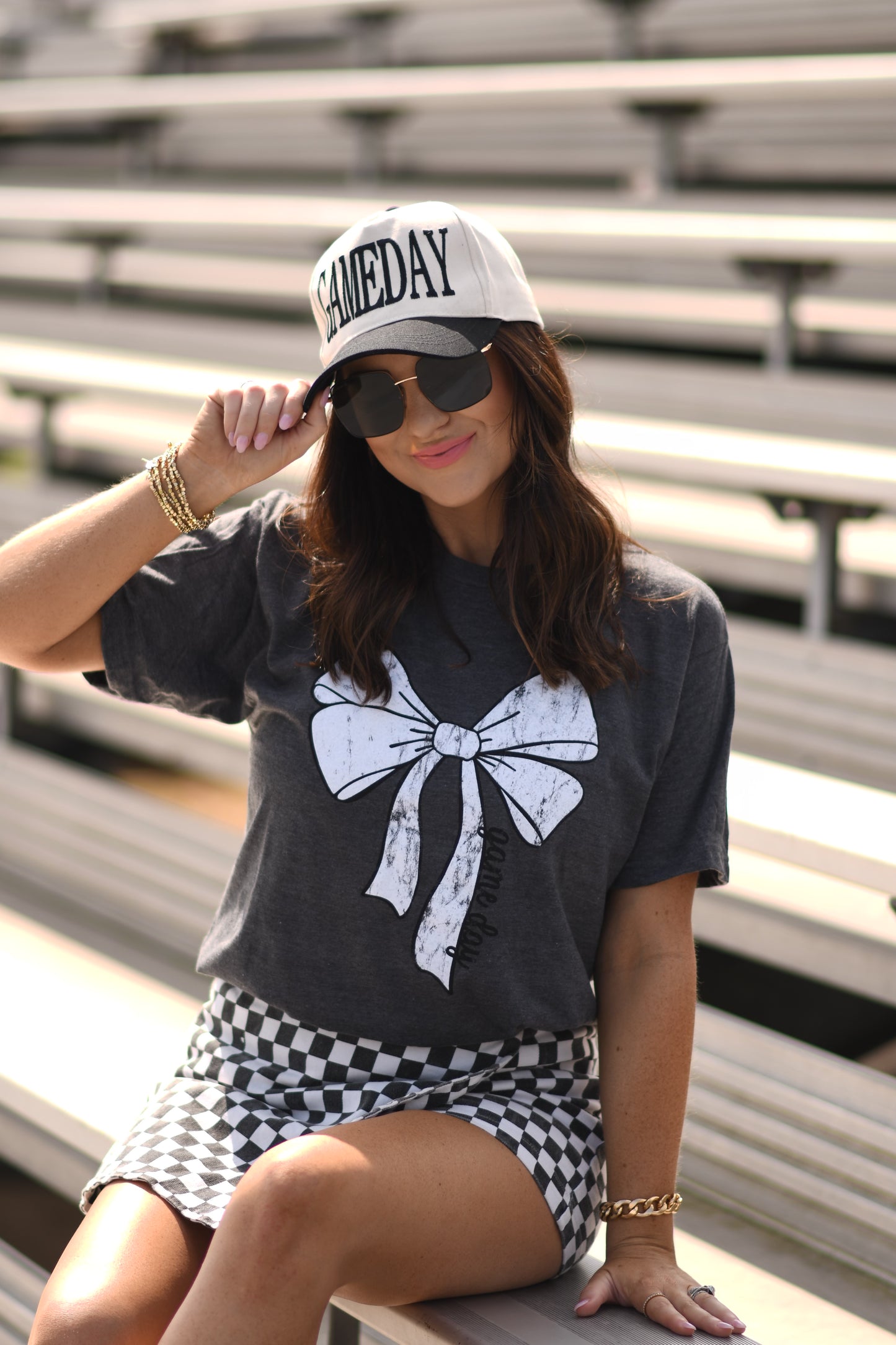 RTS Heather Charcoal Game Day Bow Tee
