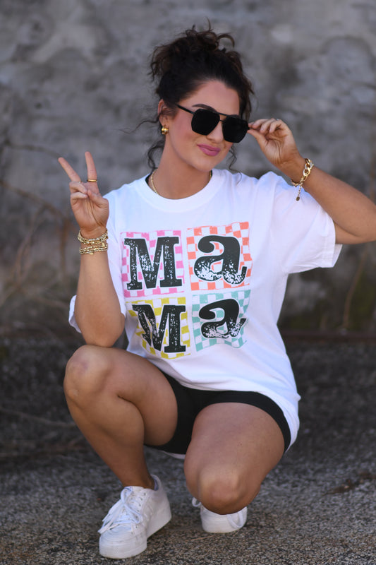 Stacked Checkered Mama tee