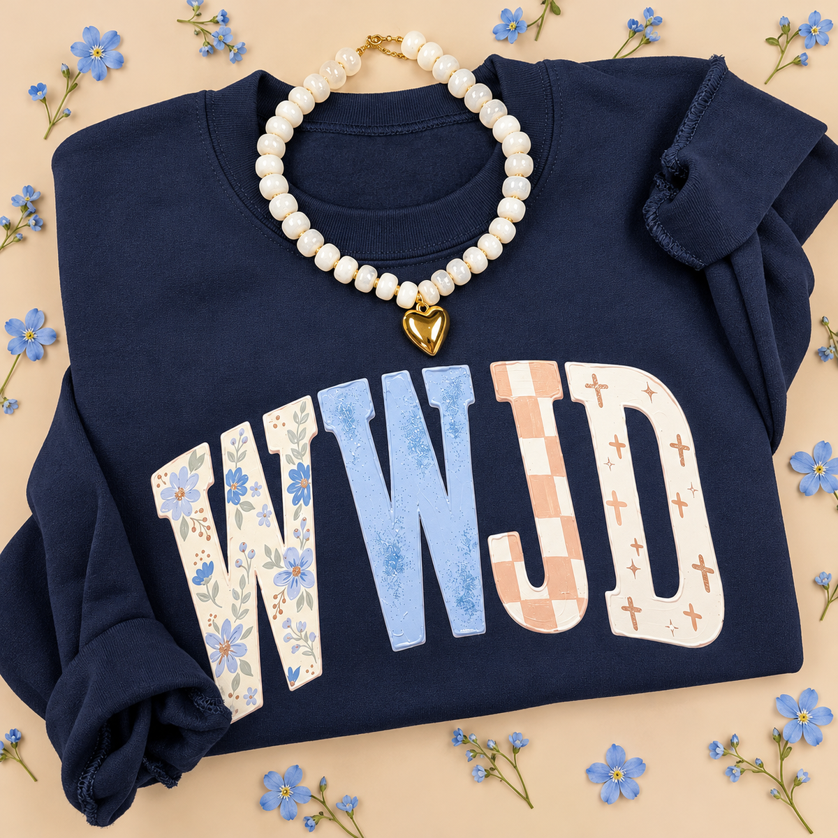 WWJD Floral Checkered Sweatshirt