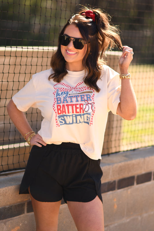 Hey Batter Batter Swing Checkered Bow Crop/Tee