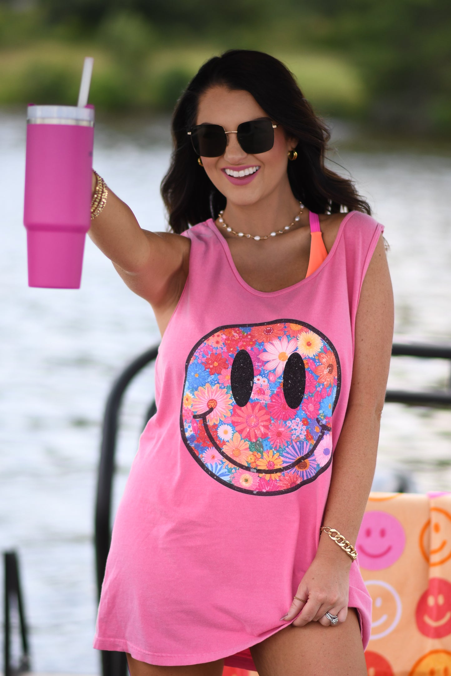 Neon Floral Smiley Tank/Tee