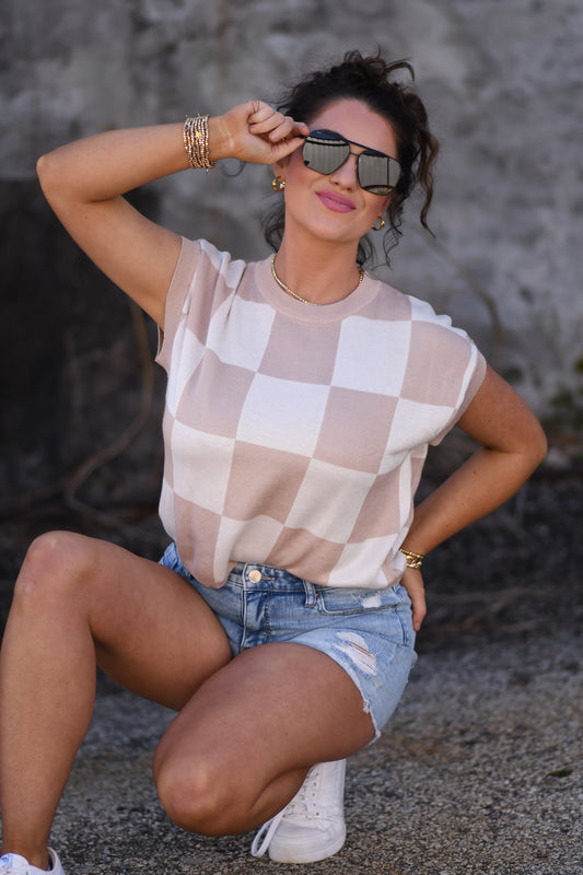 **SALE** Tan Checkered Top