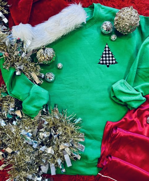 Embroidered Checkered Christmas Tree Sweatshirt