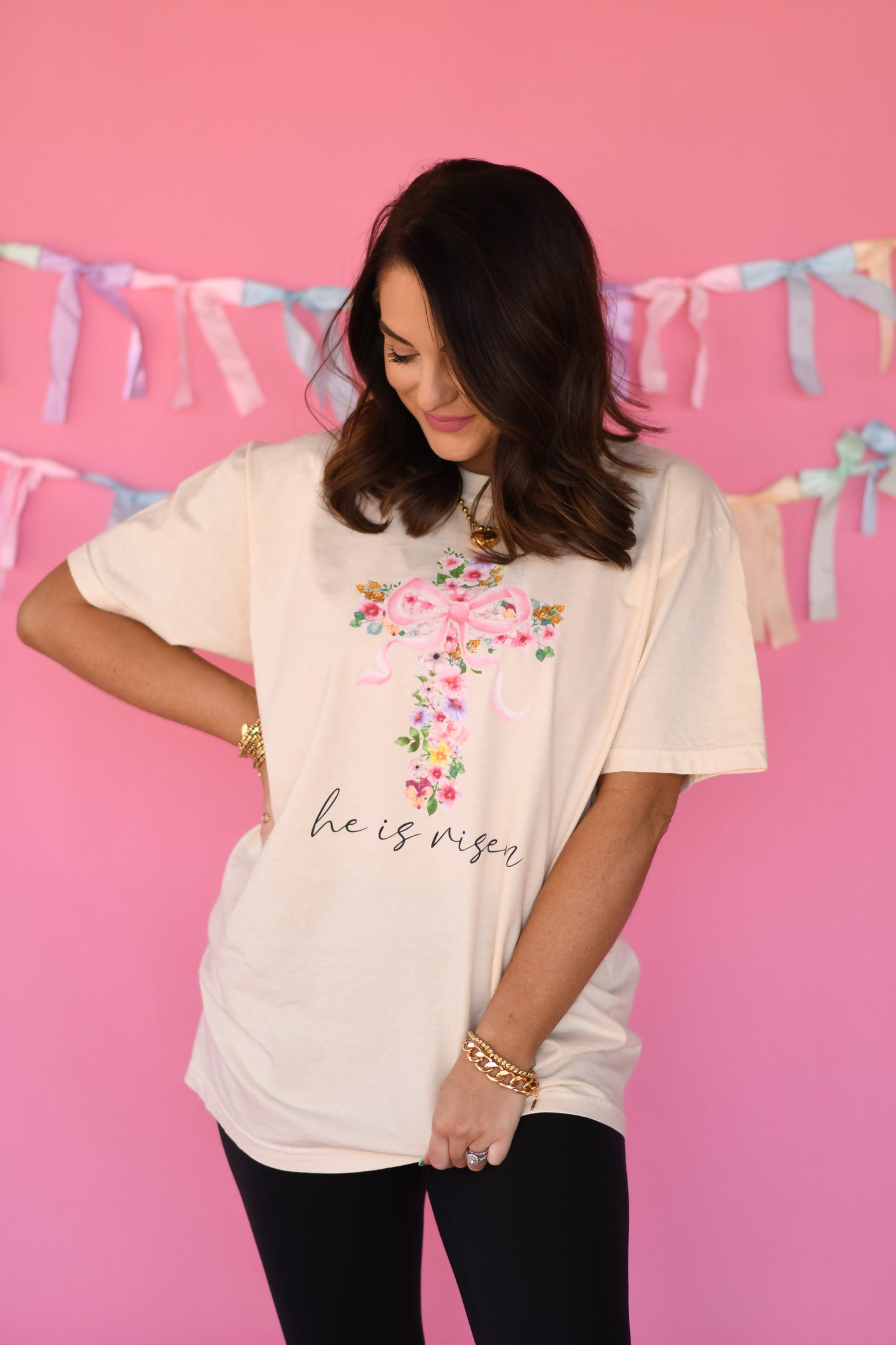 He Is Risen Floral Cross Tee