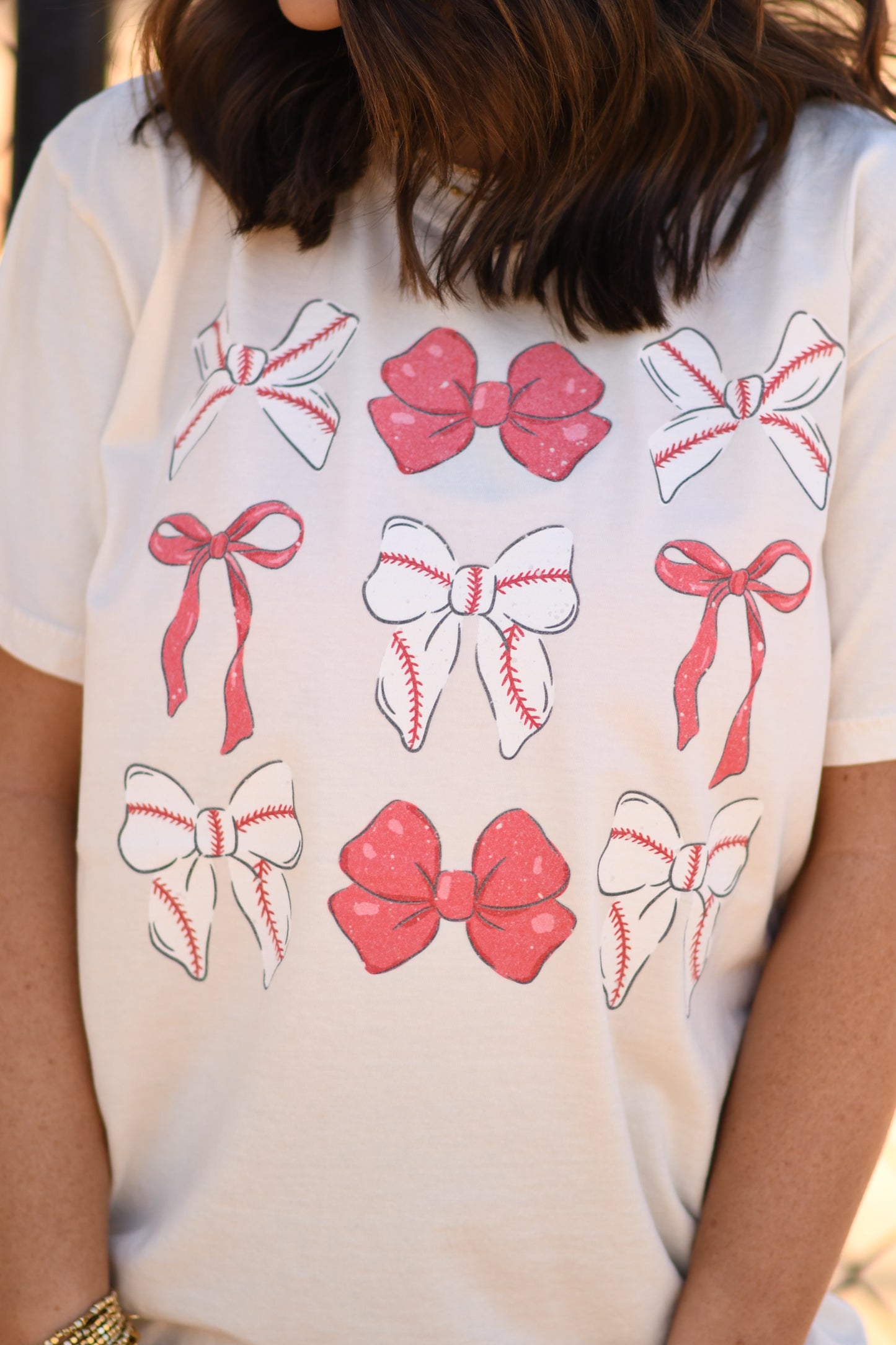 Red Baseball Bows Tee