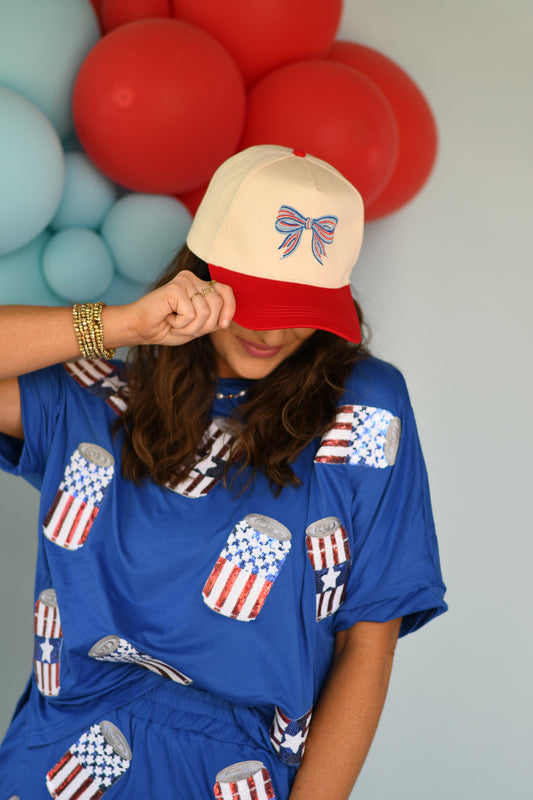 RTS Red Patriotic Embroidered Bow Hat