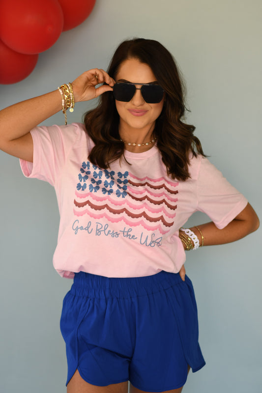 Pink Flag God Bless The USA Tee