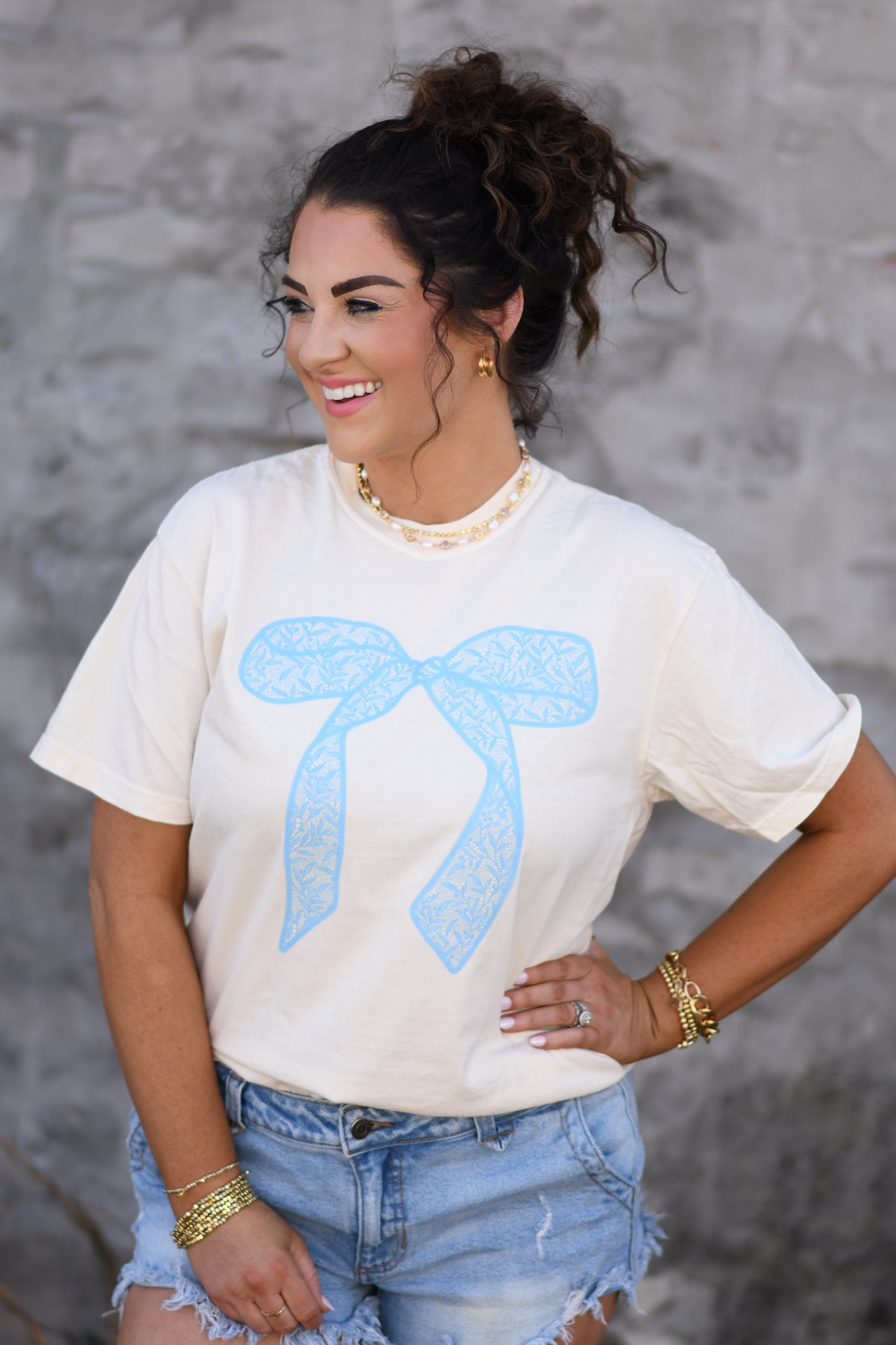 Turquoise Lace Bow Tee