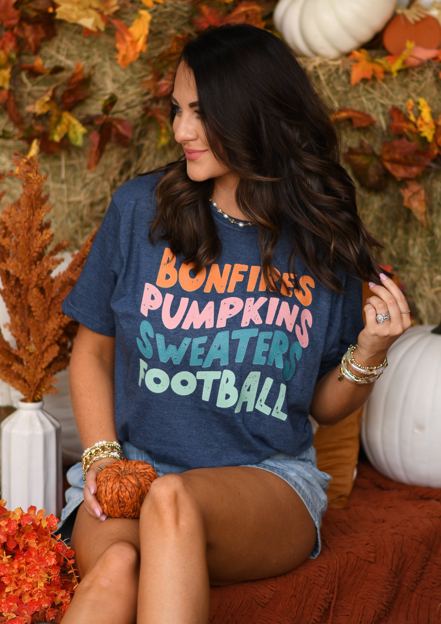 Bonfires Pumpkins Sweaters Football Tee