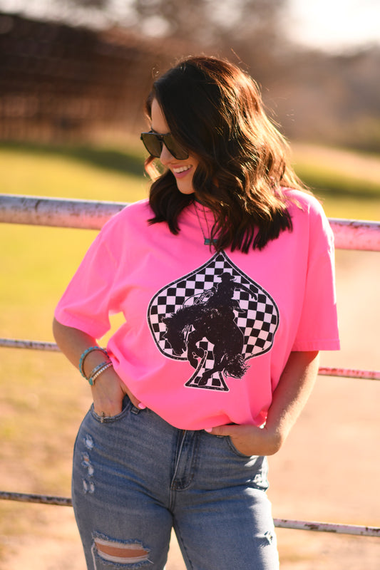 Checkered Bronc Card Tee