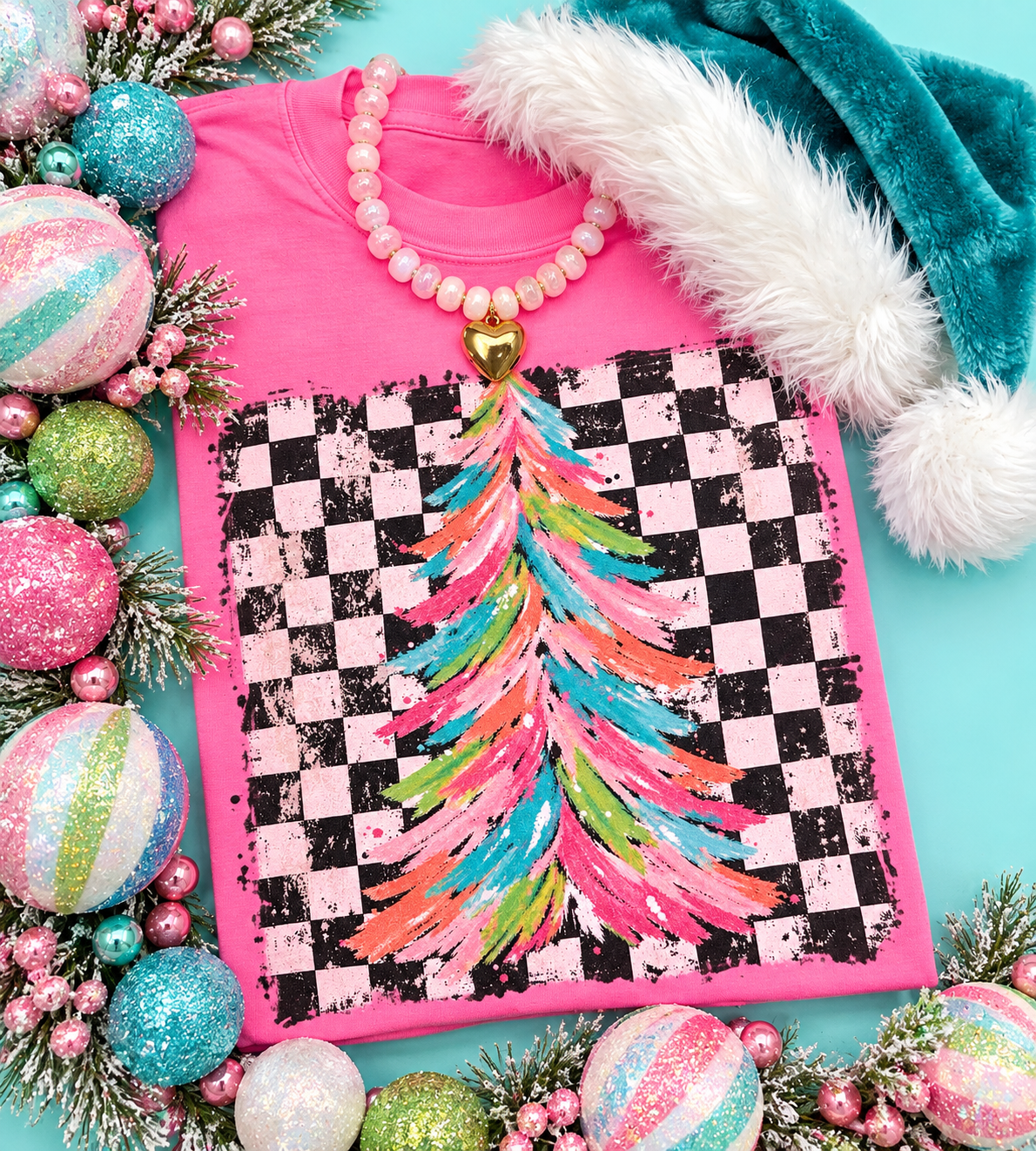 Rainbow Checkered Tree Tee