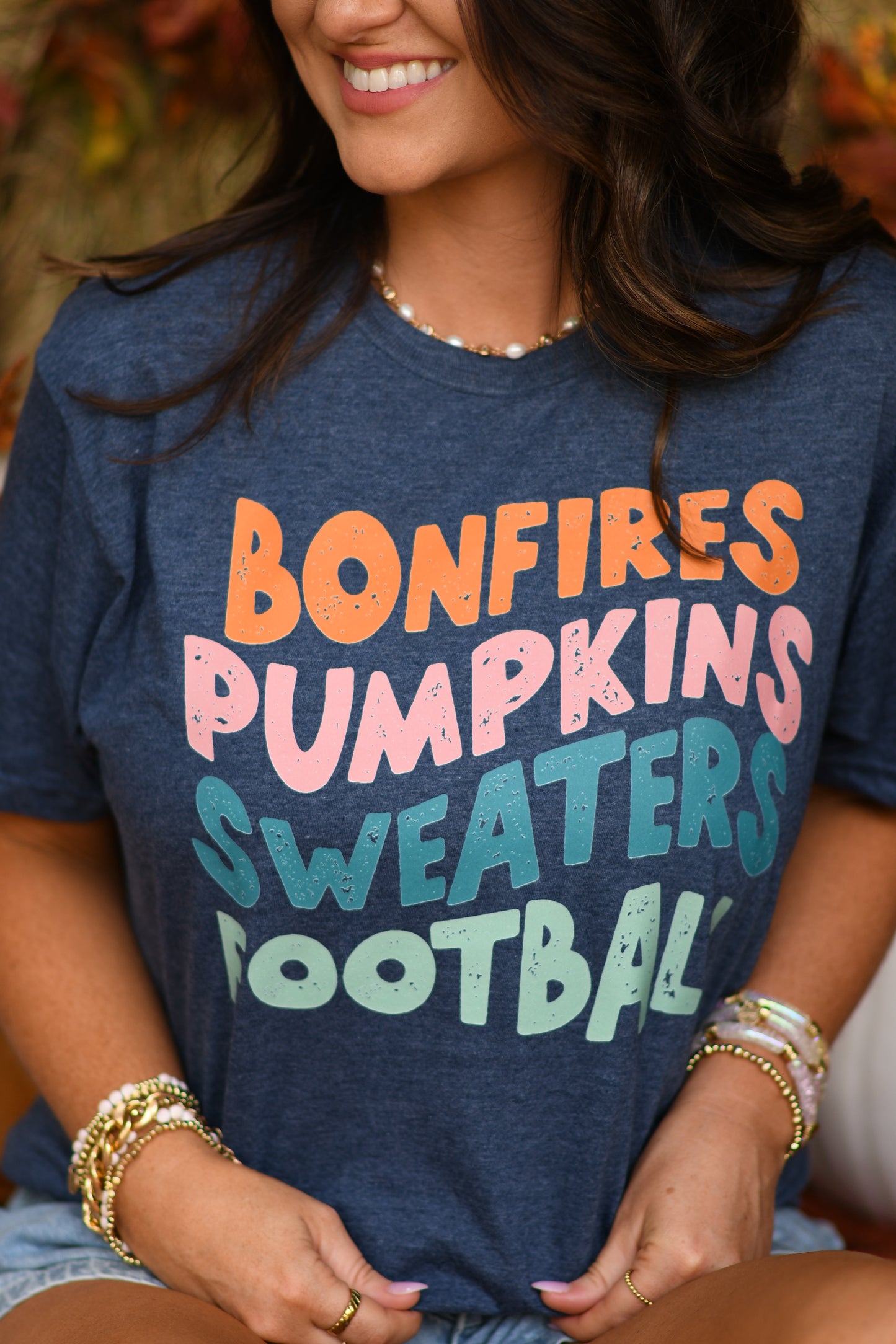 Bonfires Pumpkins Sweaters Football Tee