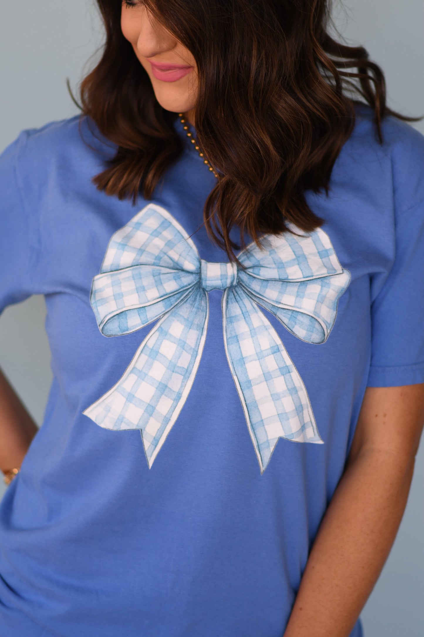 Blue Gingham Bow Tee