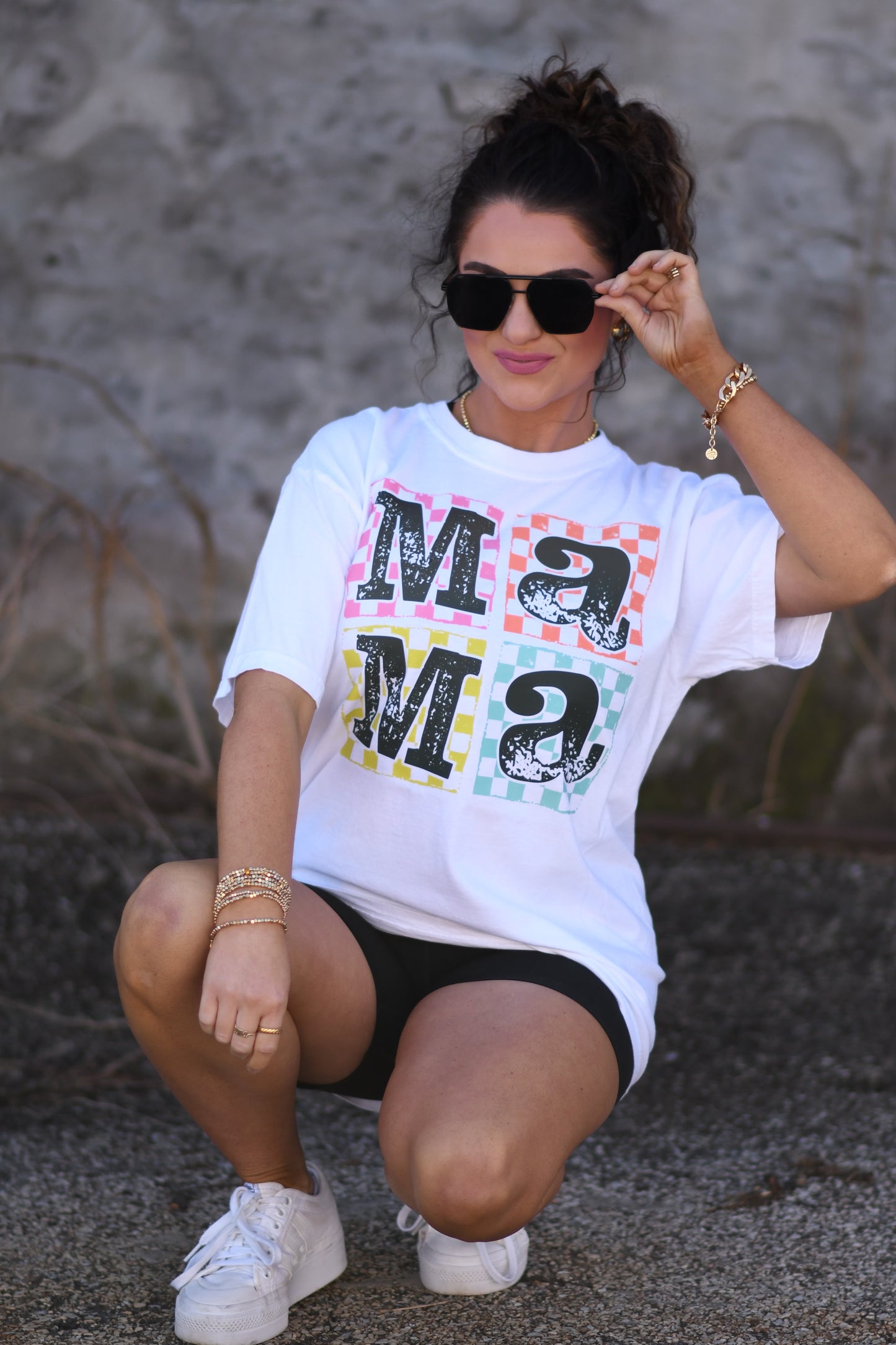 Stacked Checkered Mama tee