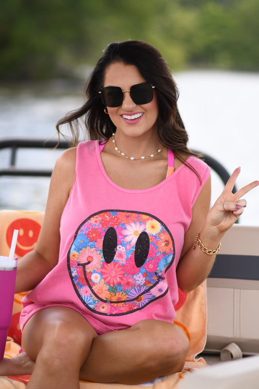 Neon Floral Smiley Tank/Tee