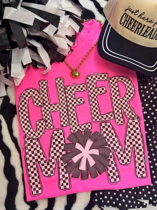 Cheer Mom Checkered Tee
