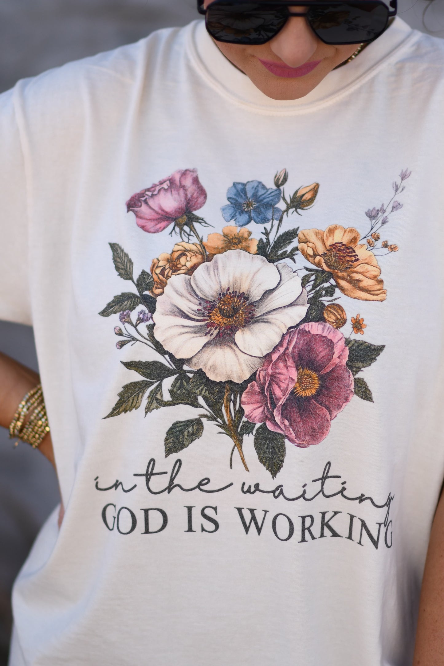 In The Waiting God Is Working Floral Tee